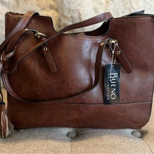 Brown Faux Leather Tote Bag